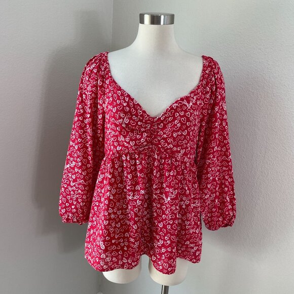 Loft Womens Plus 16 Heart Cinched Sweetheart Neck Blouse Shirt Top - Picture 3 of 12